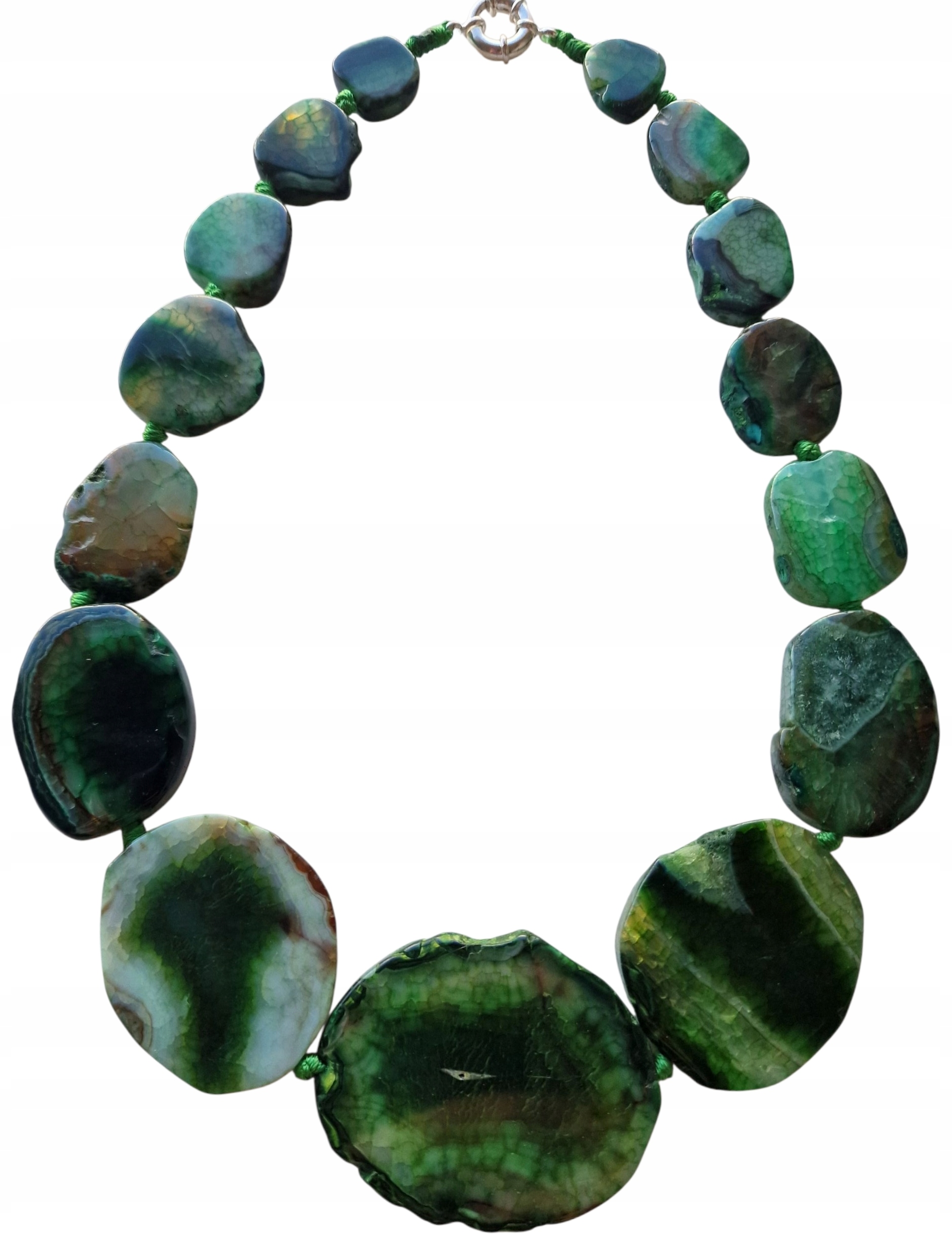 Vintage Zelený Achát Smaragdový Plátkovaný Náhrdelník Láska Dobrá Aura