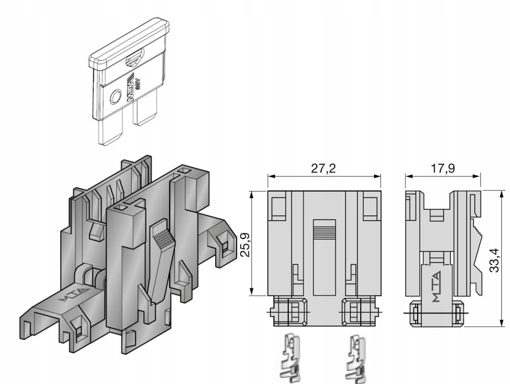 Gniazda bezpiecznika płaskiego, Uni /100 sztuk/ Numer katalogowy części 0100400/0300400/100