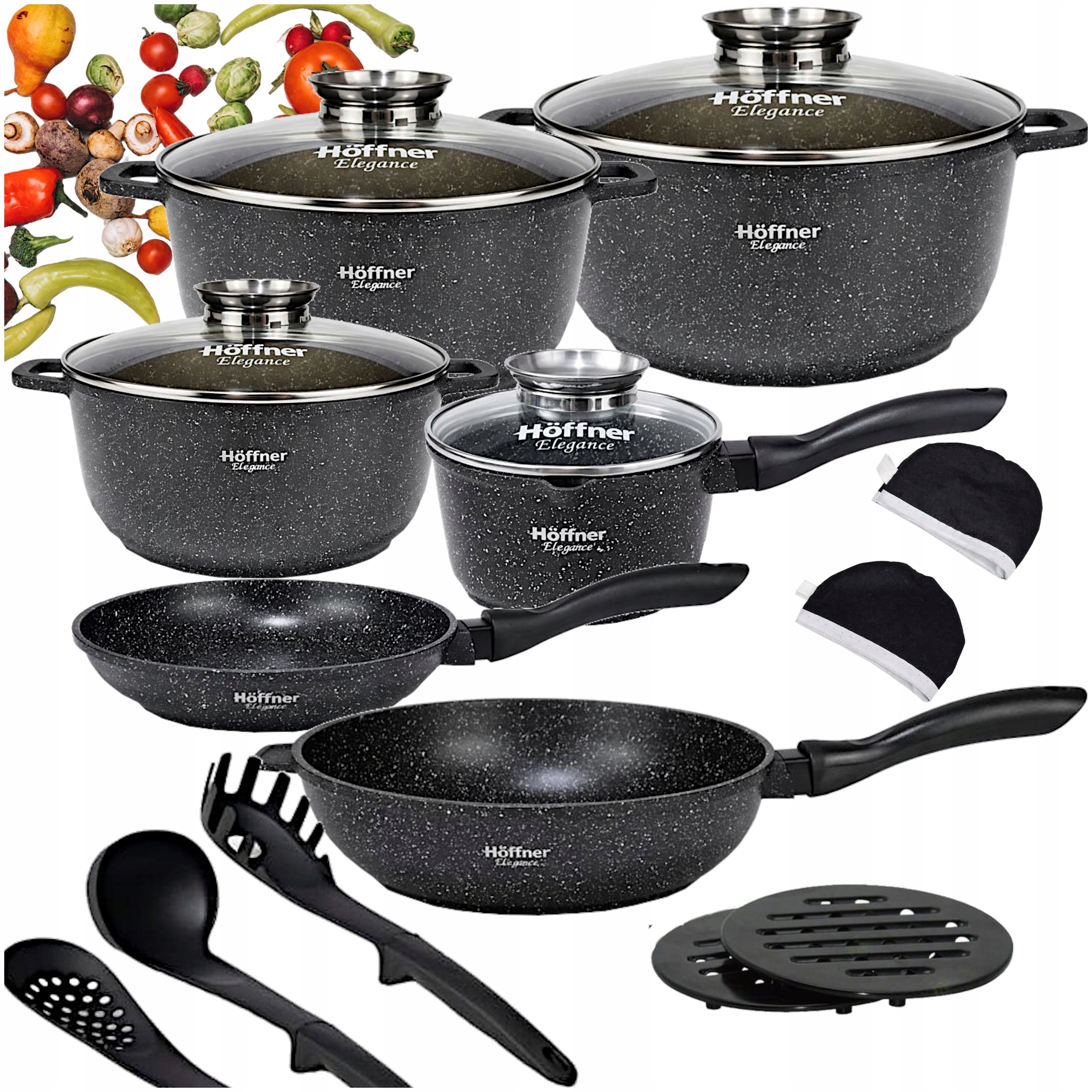 ZESTAW GARNKÓW MARMUROWYCH INDUKCJA GAZ DUŻY KOMPLET PATELNIA GARNKI RONDEL