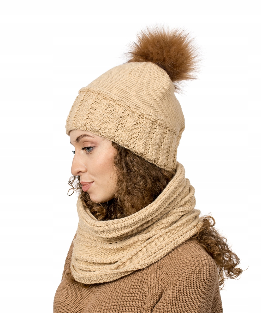 Шапка-труба женский комплект зимний Верблюжий теплый бренд Filloo