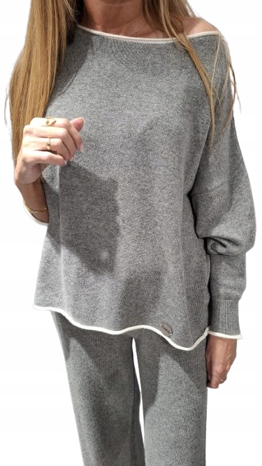 Yarn Premium Svetr kalhoty Komplet Vlna Kašmír Šedá Bílá New