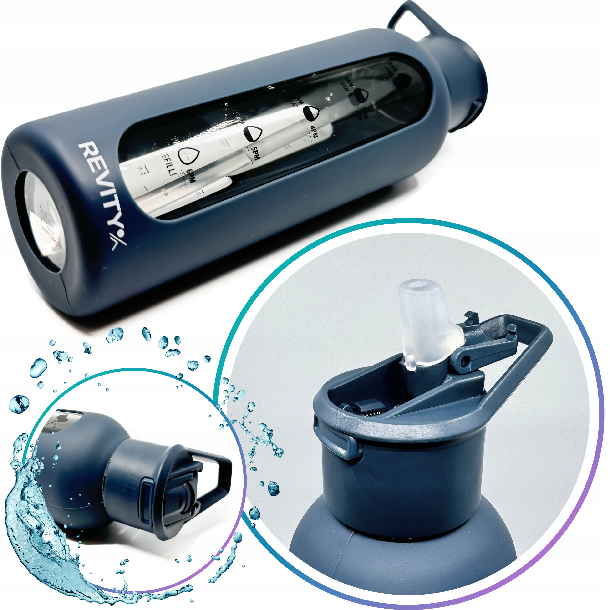 SZKLANA BUTELKA NA WODĘ BIDON SHAKER Z MIARKĄ I DZIUBKIEM SILIKONOWE ETUI Kolor dominujący zielony