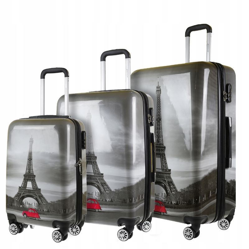 Zestaw Walizek 3W1 Mała Średnia Duża Wieża Eiffla Poszerzane Zamek