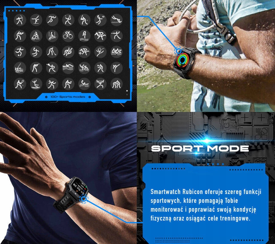 FEKETE OKOSÓRA RUBICON RNCF24 BESZÉLGETÉS PULZUS AKKUMULÁTOR 1000 mAh Tok anyaga alumínium