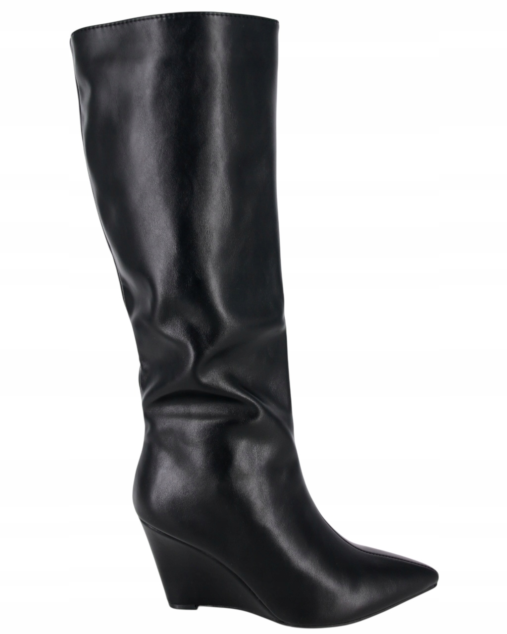 Kozačky Na Podpatku S Klínkem 8,5 CM, Svršek Černý, Eko Kůže, Velikost 39