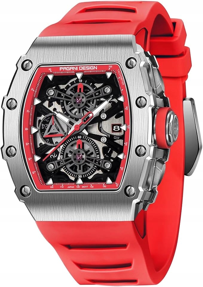 Pánské Hodinky Pagani Červené Křemenné Analogové Safírové Sklo