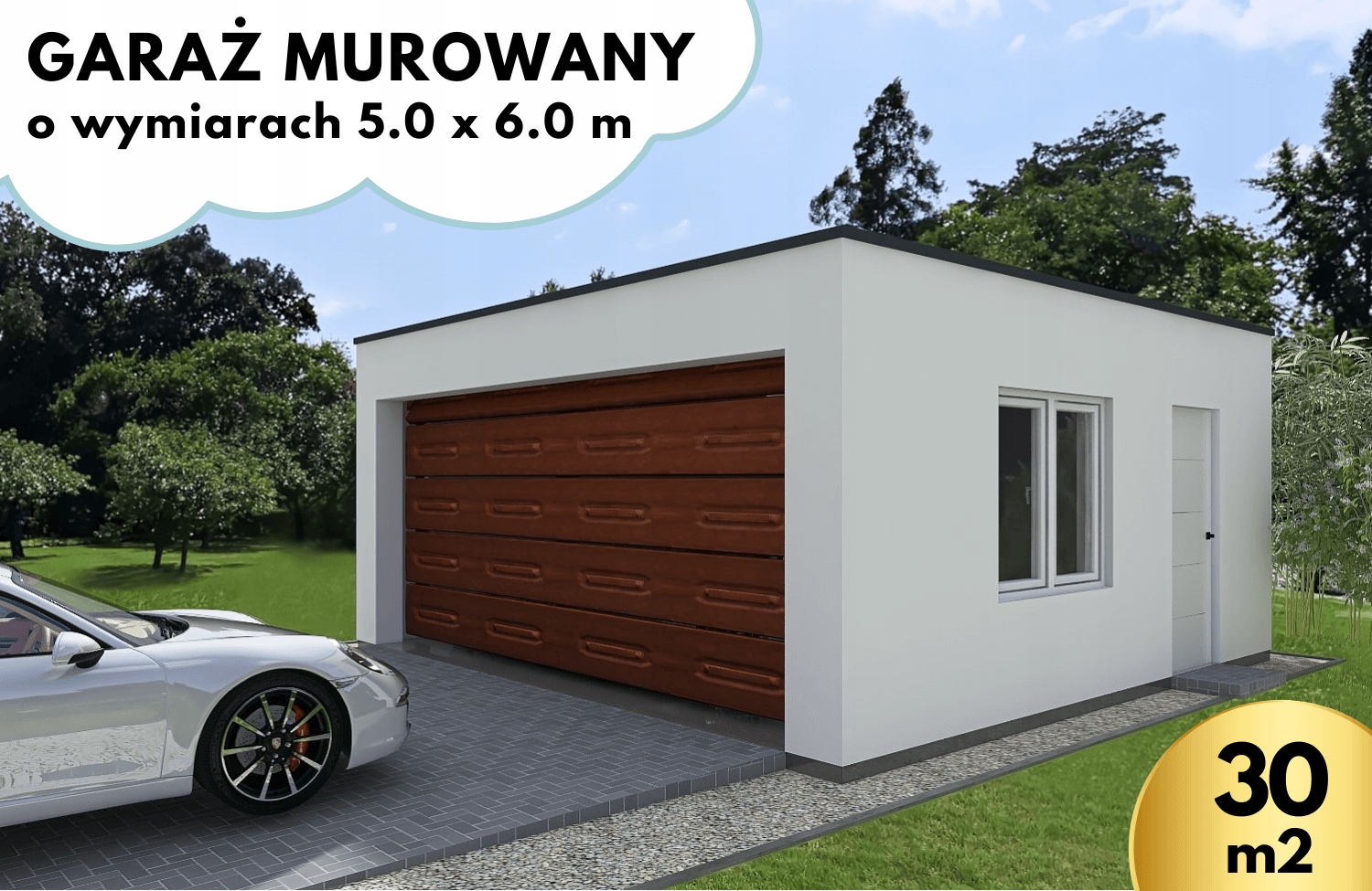 Projekt Garażu 5 x 6 m, Murowany, Dach płaski