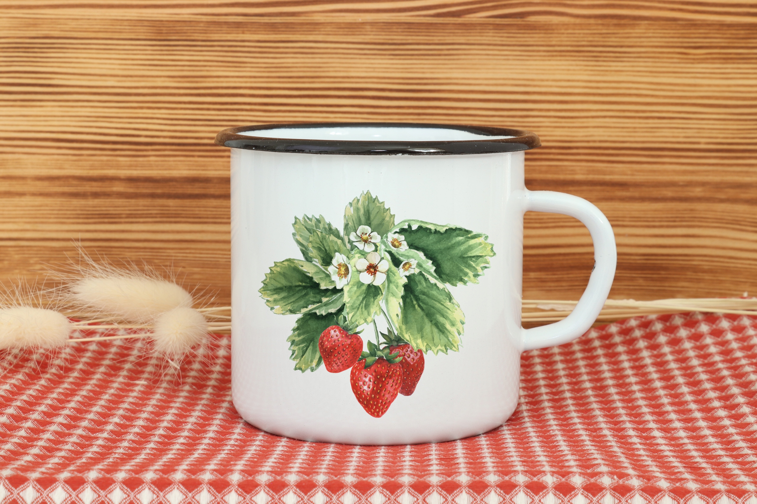 KUBEK GARNUSZEK EMALIOWANY truskawka VINTAGE boho Marka inna