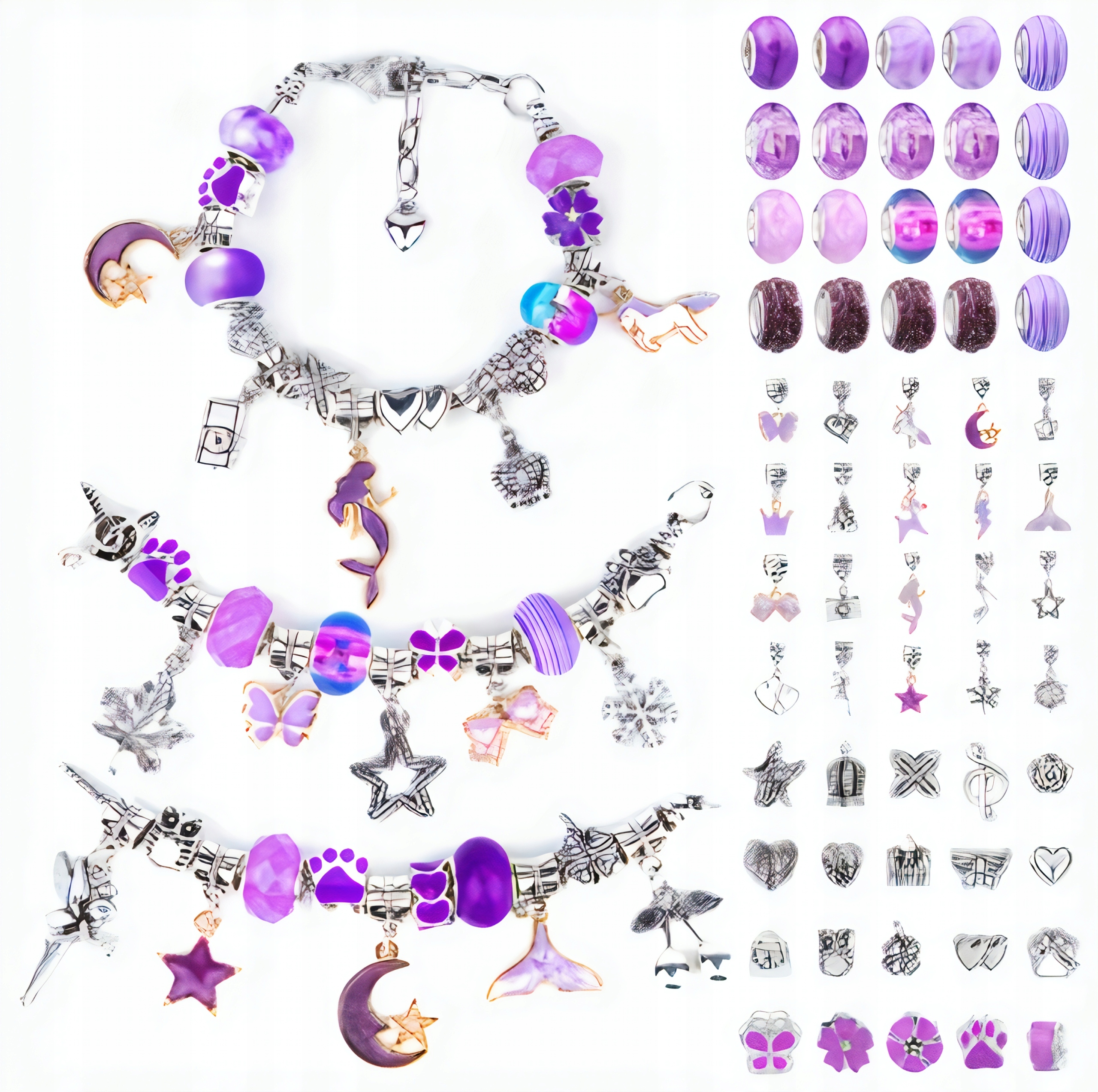 KREATYWNY ZESTAW DO ROBIENIA BRANSOLETEK NASZYJNIKÓW KORALIKI FIOLETOWY Płeć chłopcy dziewczynki
