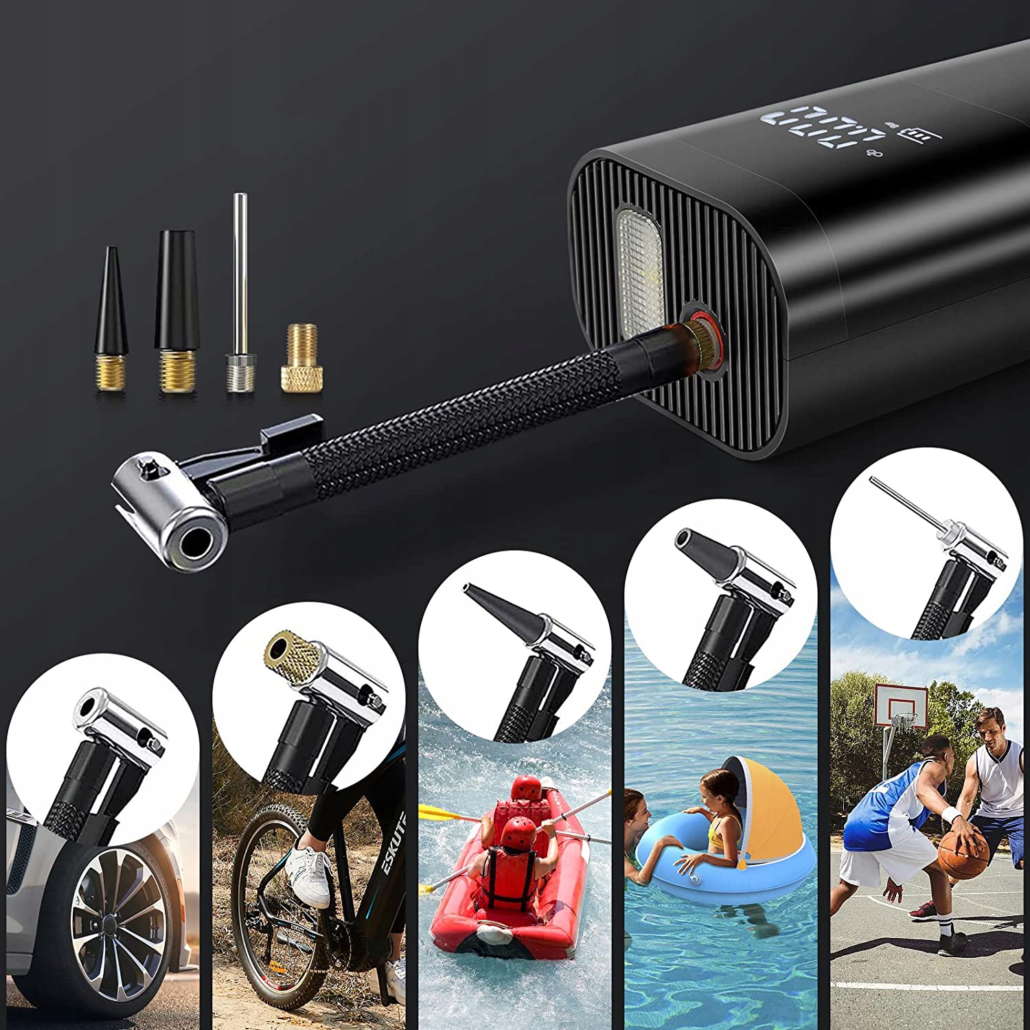 ELEKTRYCZNA KOMPRESOR POMPKA DO OPON SAMOCHODOWYCH ROWERU MOTOCYKL 6000 mAh Kod producenta KOMPRESOR SAMOCHODOWY POMPKA DO ROWERU 1