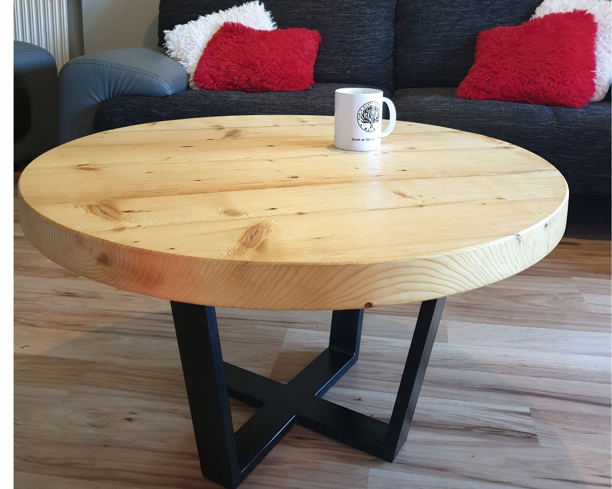 Stolik kawowy okrągły stare drewno Kolekcja Klima Rustic Wood Loft