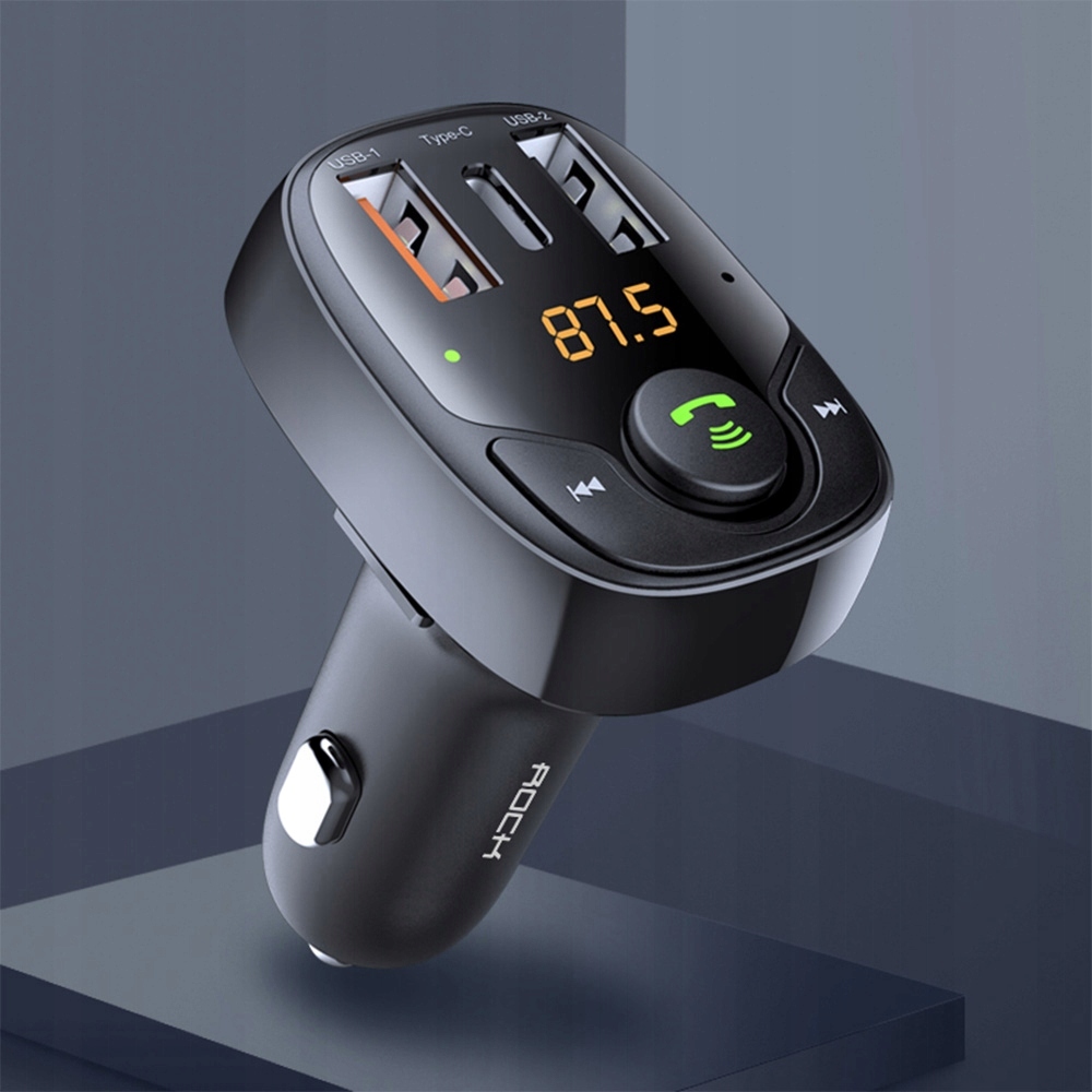 TRANSMITER FM Z ŁADOWARKĄ QC4.0 PD USB-C ROCK B301 Funkcje ładowarka USB zestaw głośnomówiący