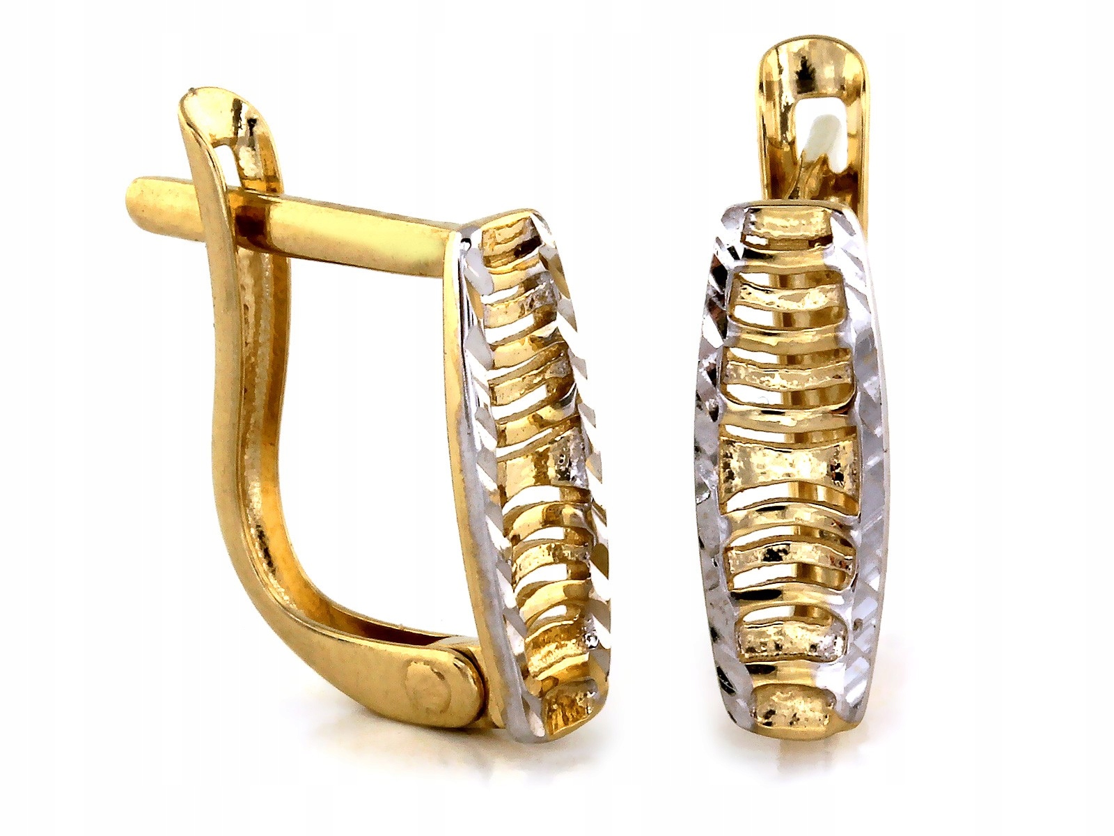 Náušnice zlaté elegantní 585 lesklé ažurové plechy bílé zlato 14kt