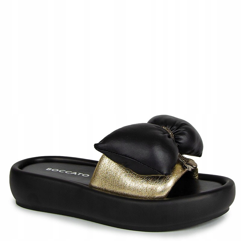 Boccato 475.24-75 Zlaté Černé Kožené Nazouváky S Mašličkou 40