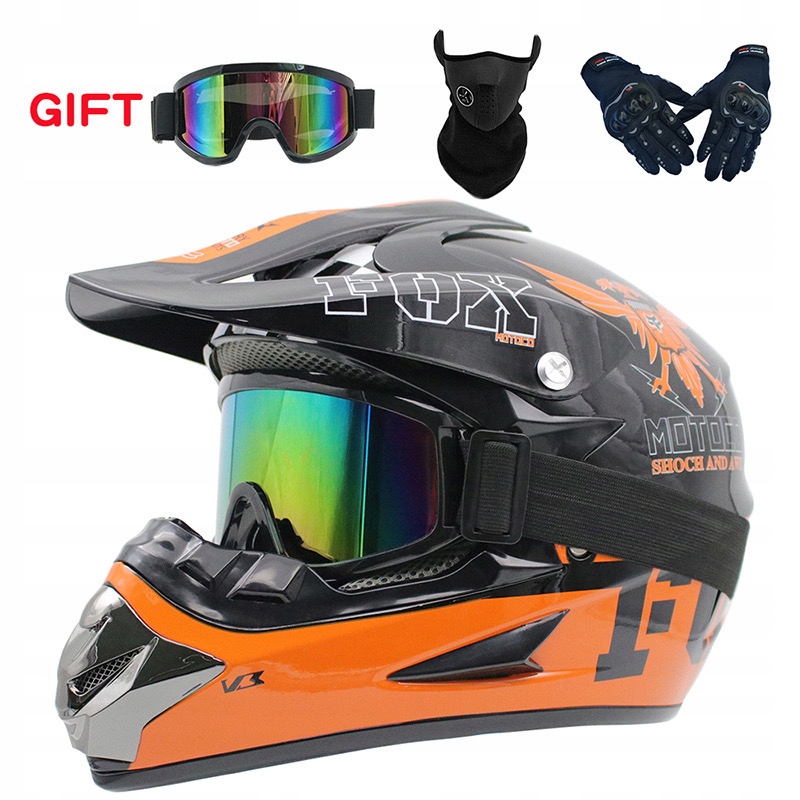 KASK MOTOCYKLOWY OFF-ROAD ENDURO MOTOCROSS Gogle maska rękawiczki