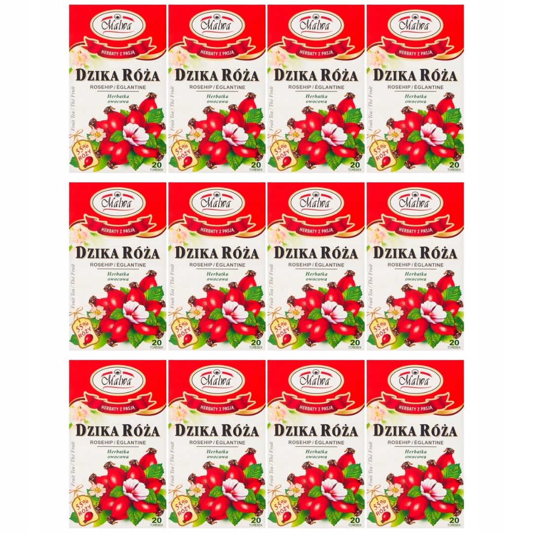Levně Malwa ovocný čaj šípková růže 40 g (20 x 2 g) x 12 kusů