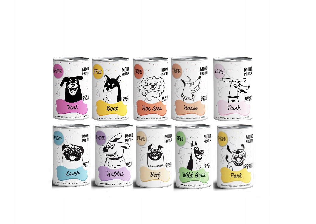 Paka Zwierzaka Pepe Monoproteinowa Mokra Karma dla Psa Mix Smaków 10x400g
