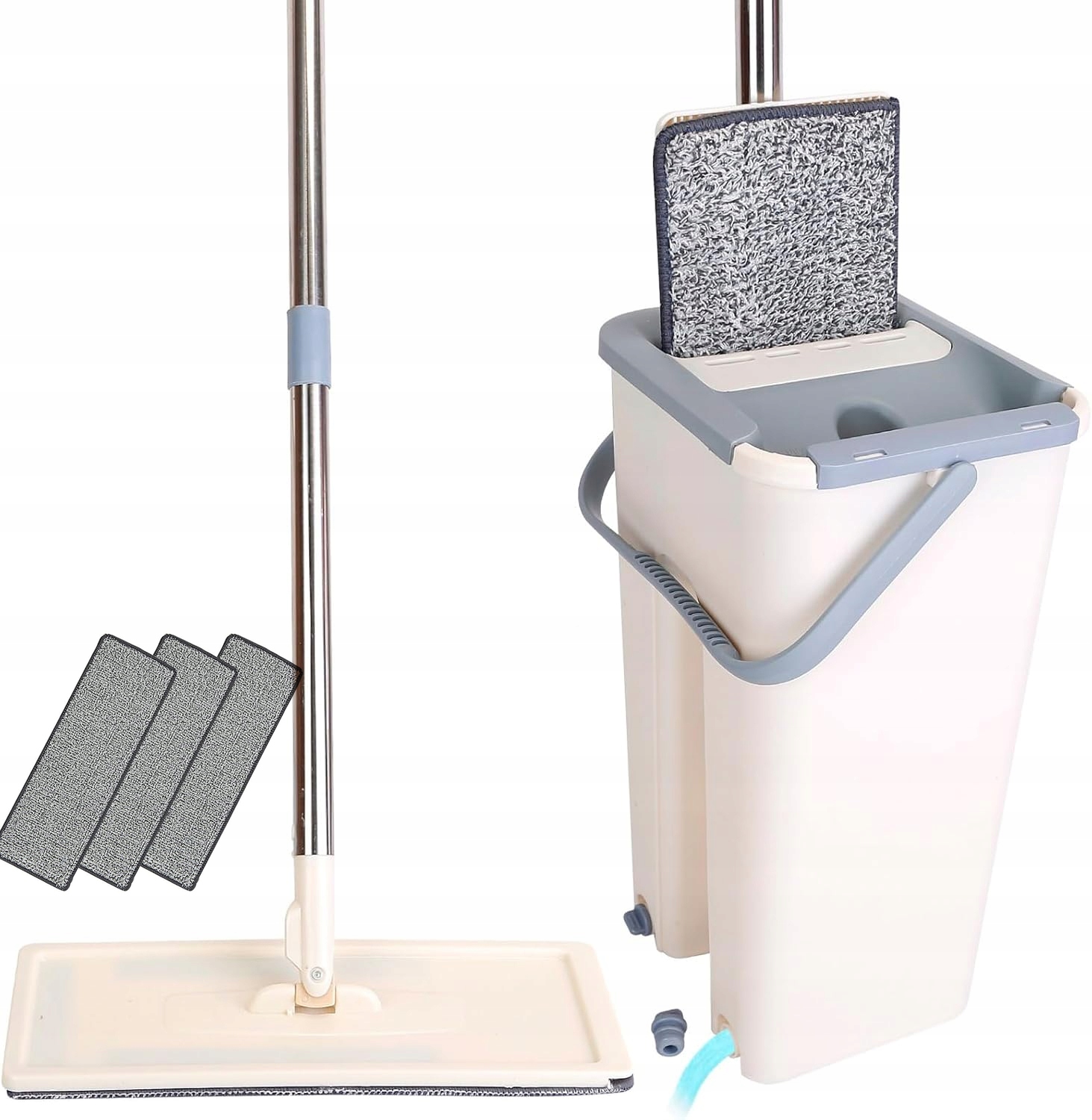 Plochý Mop Se Ždímačem Dvoukomorový Kbelík, 3 Mikrovláknové Vložky Do Panelů