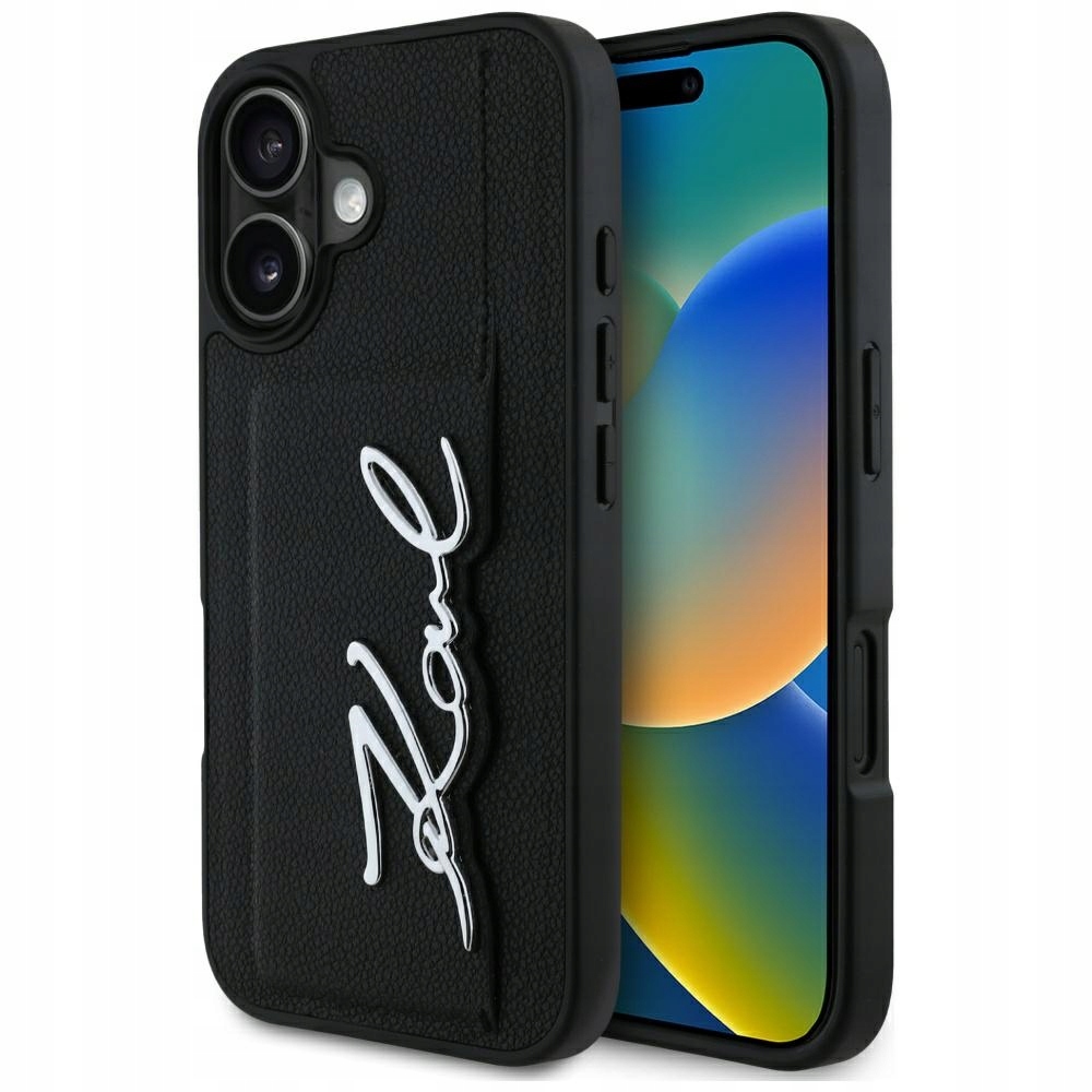 Pouzdro pro iPhone 16 Karl Lagerfeld Cardslot Metal Signature černé