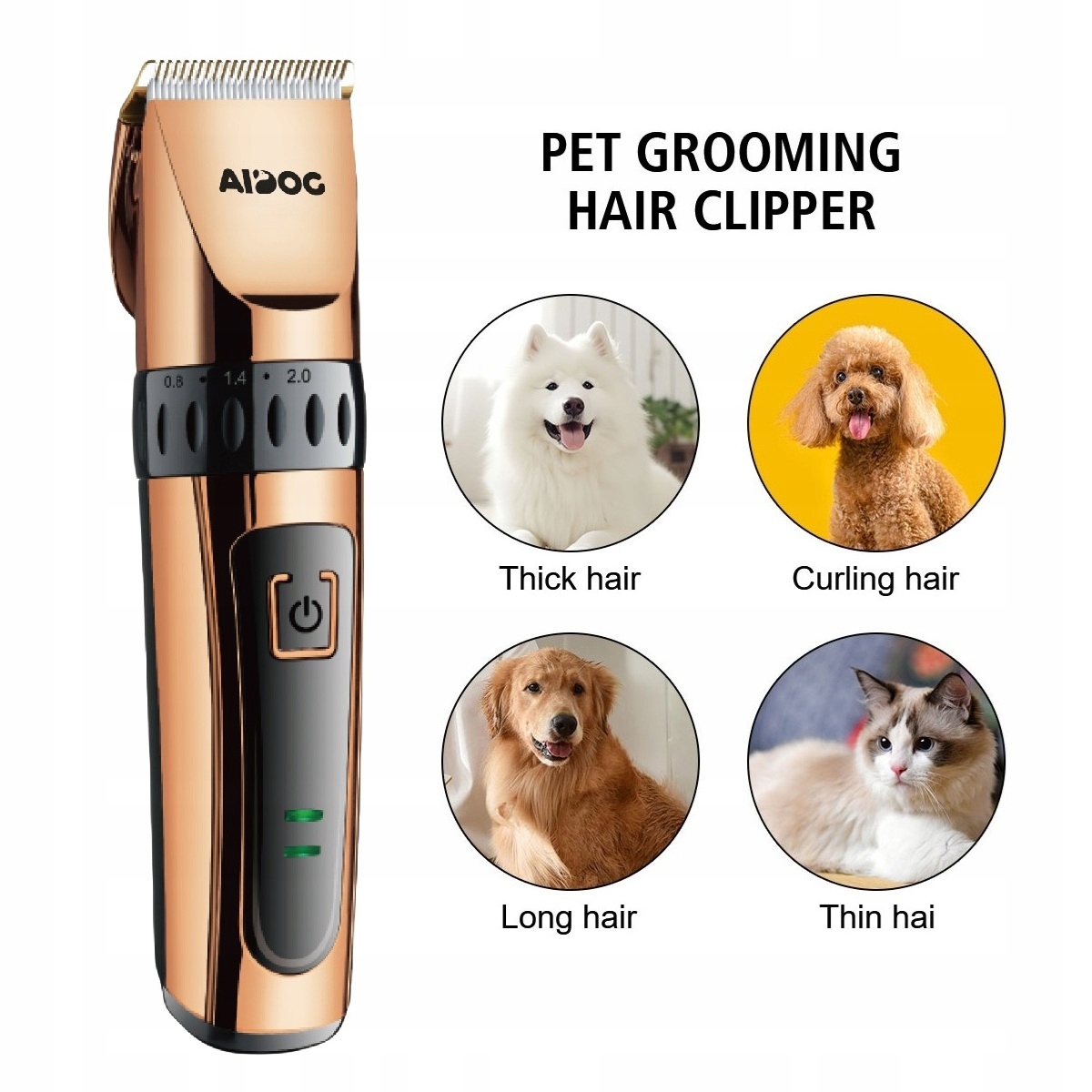 Levně Nový Zastřihovač pro zvířata AD-735, Zlatý, 5-rychlostní, tichý, výkonný, sada