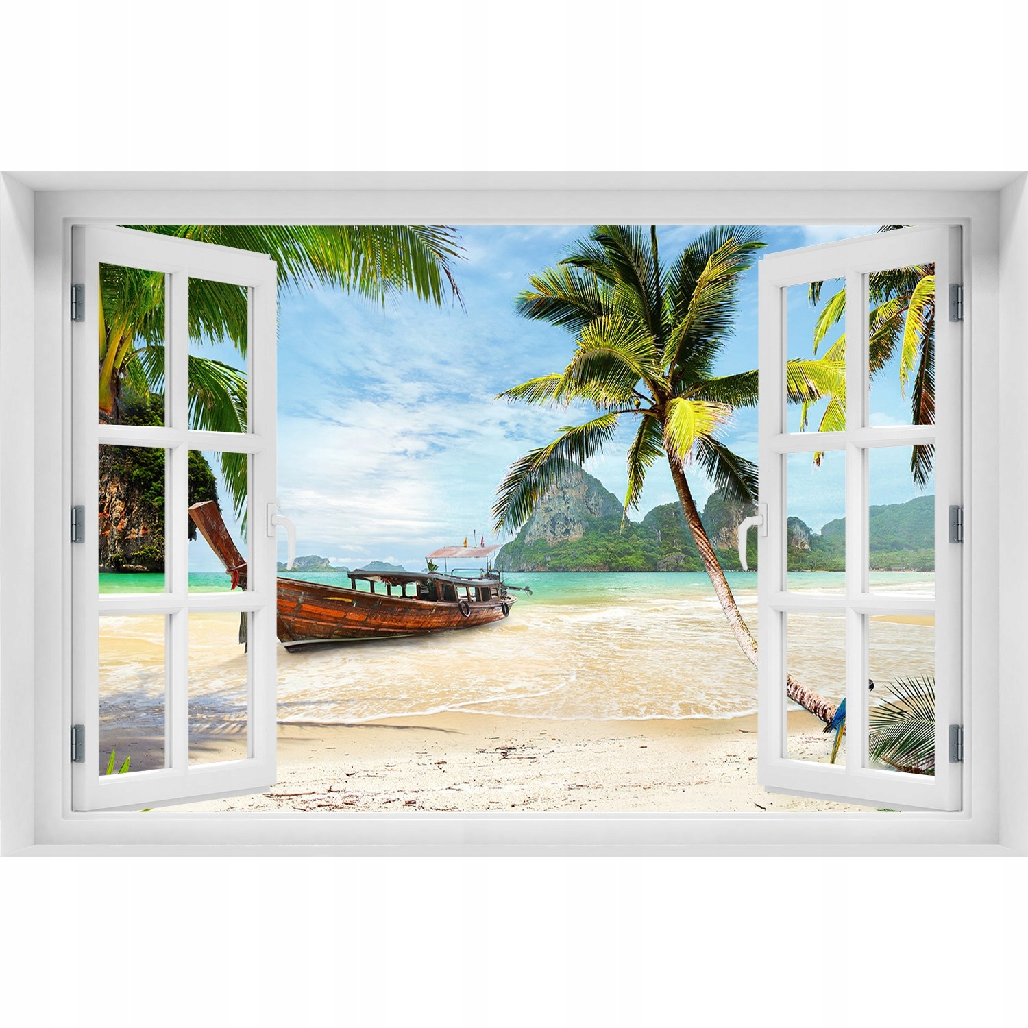 

Naklejka Fototapeta 3D Okno Palmy na plaży 120x80