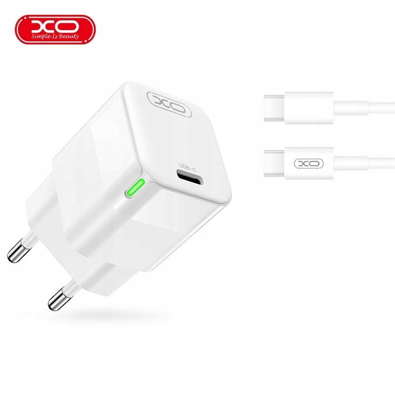 XO CE06 USB-C 30W Biały + Kabel USB-C do USB-C