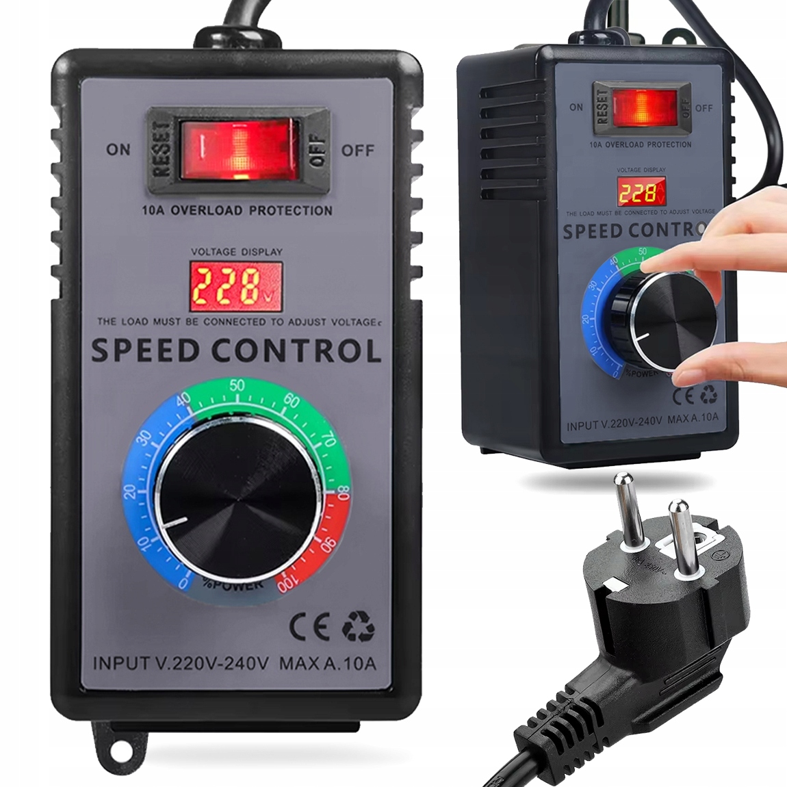 Regulátor Otáček Napětí Motoru 4000 W 230 V Pouzdře Se Zásuvkou