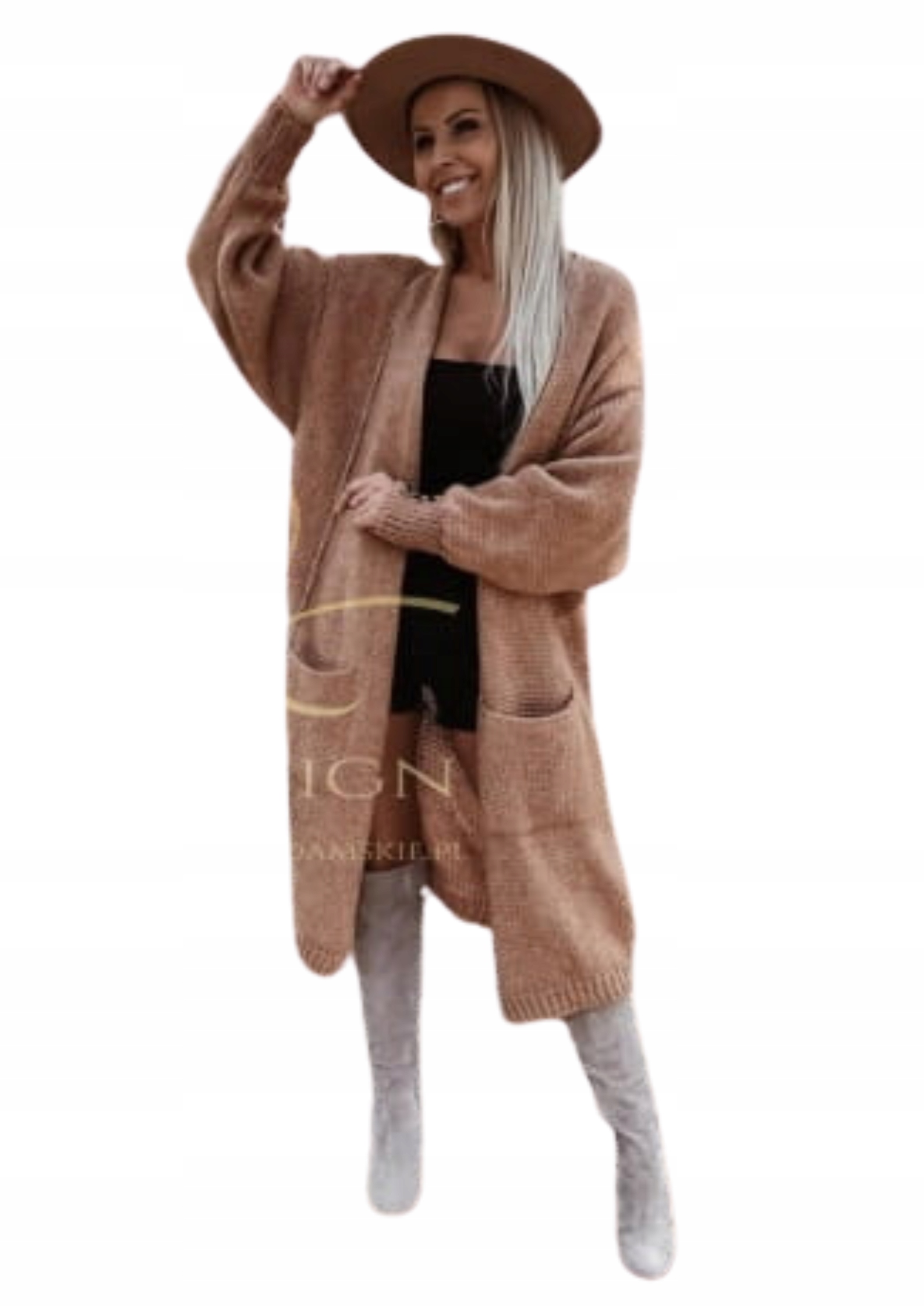 Dlouhý dámský kardigan Mia J&k karamel