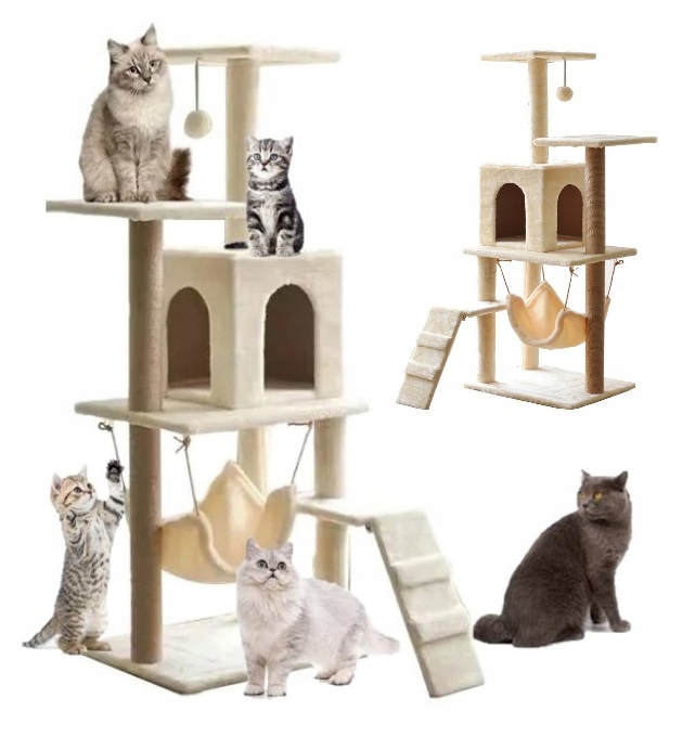 Levně Škrabadlo pro kočky světle béžové, 125 cm, 5 úrovní, ideální pro vašeho mazlíčka!