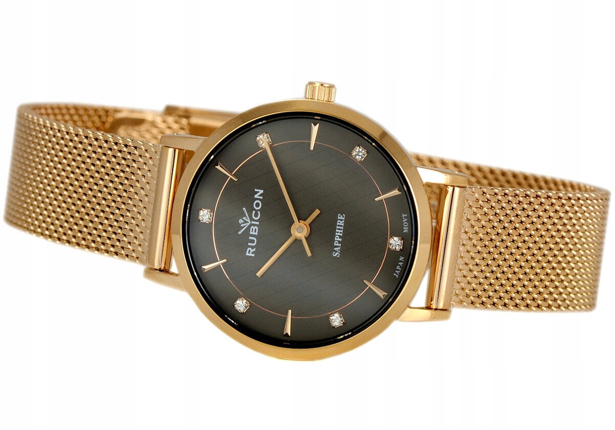 Elegantní Dámské Bižuterní Hodinky Rubicon RNBD90 Růžové Zlato Mesh