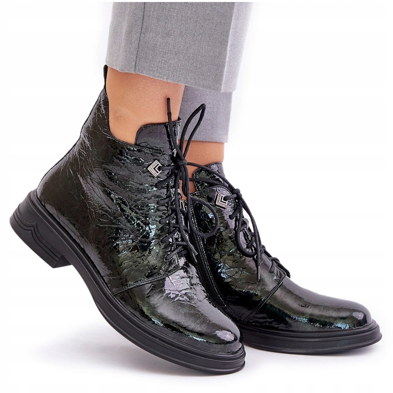 Kotníkové Boty Zateplené Lakem Na Zip D&a LZ42-042 Tmavě Zelené 38