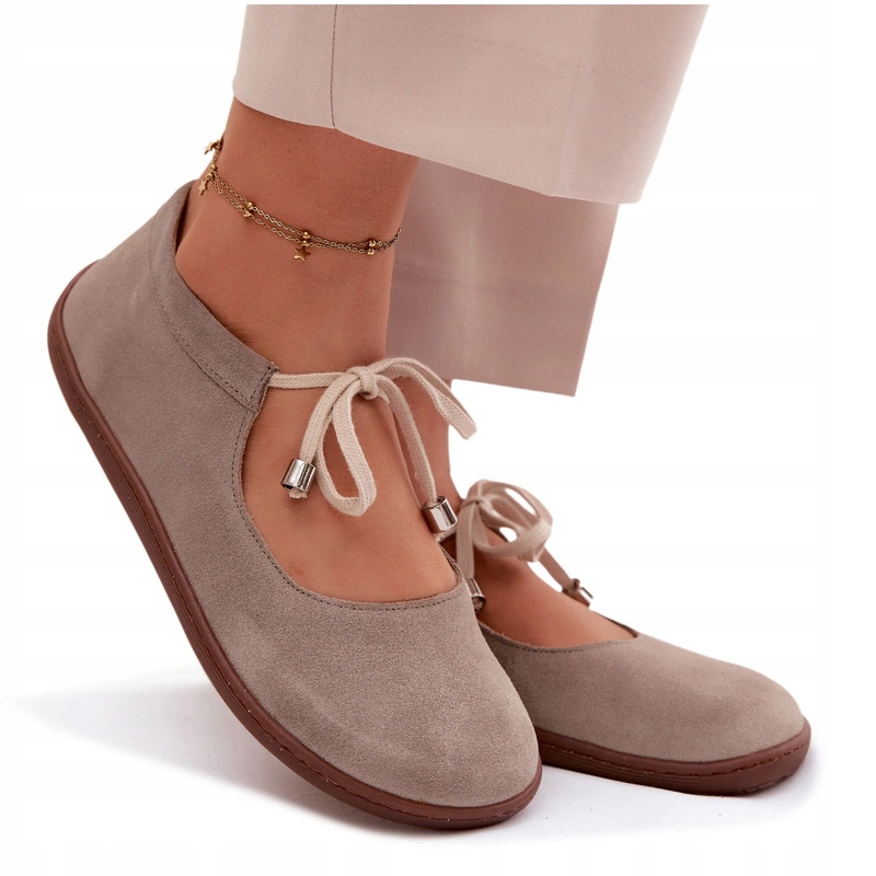 Baleríny Barefoot Semišová Kůže Vázané Zazoo 021 Cappuccino 39