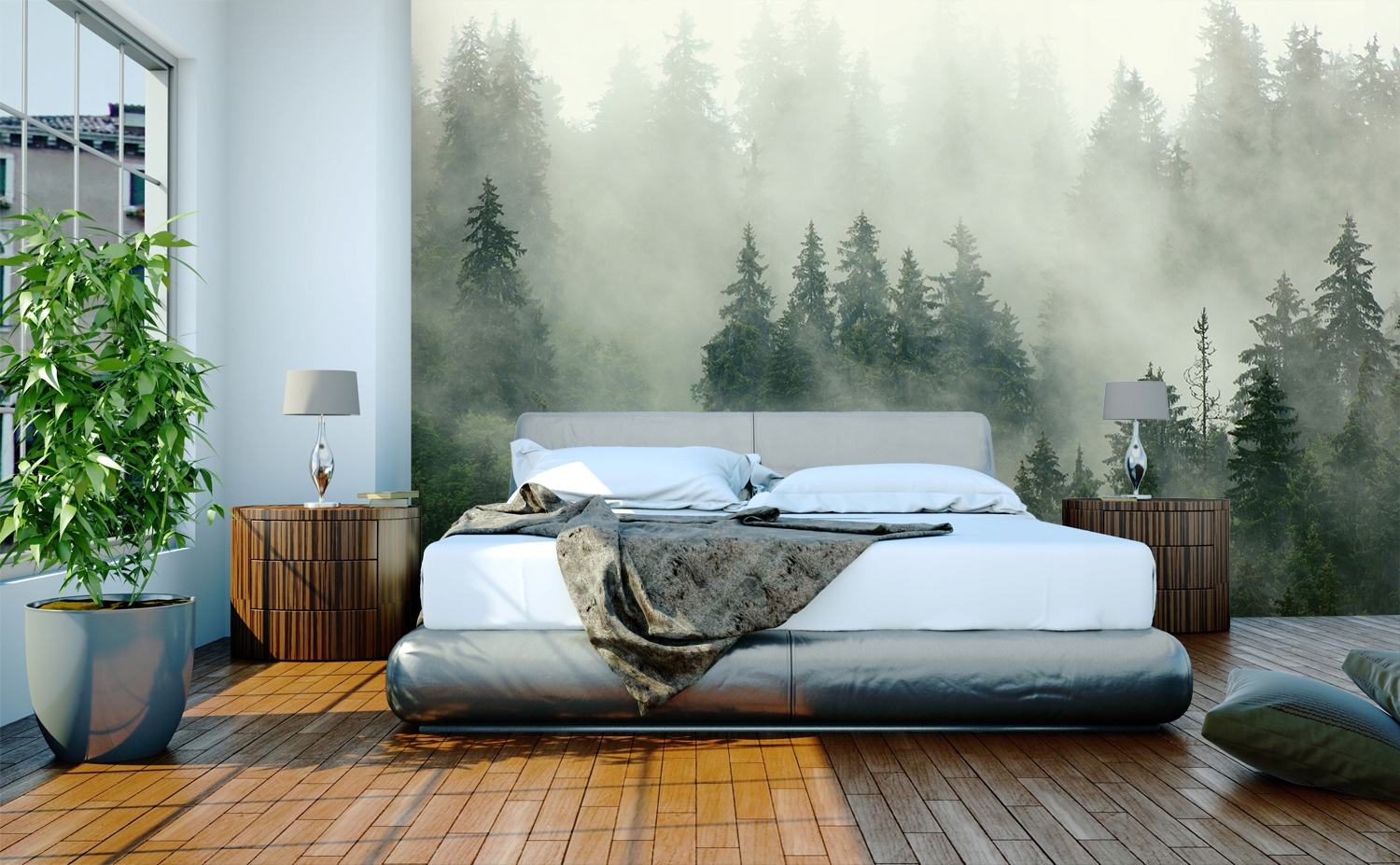 Fototapeta LAS WE MGLE drzewa mgła góry 368x260 Rodzaj flizelinowa