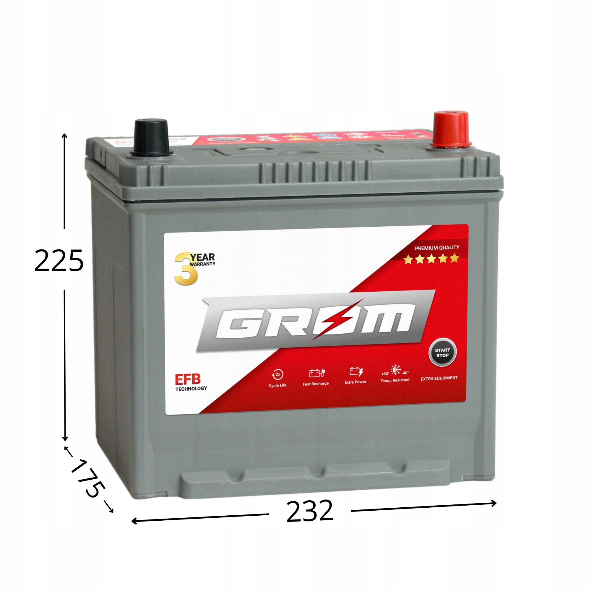 Akumulator GROM EFB START&STOP 65Ah 670A Japan Prawy Plus DTR Numer katalogowy części GROM65EFBP