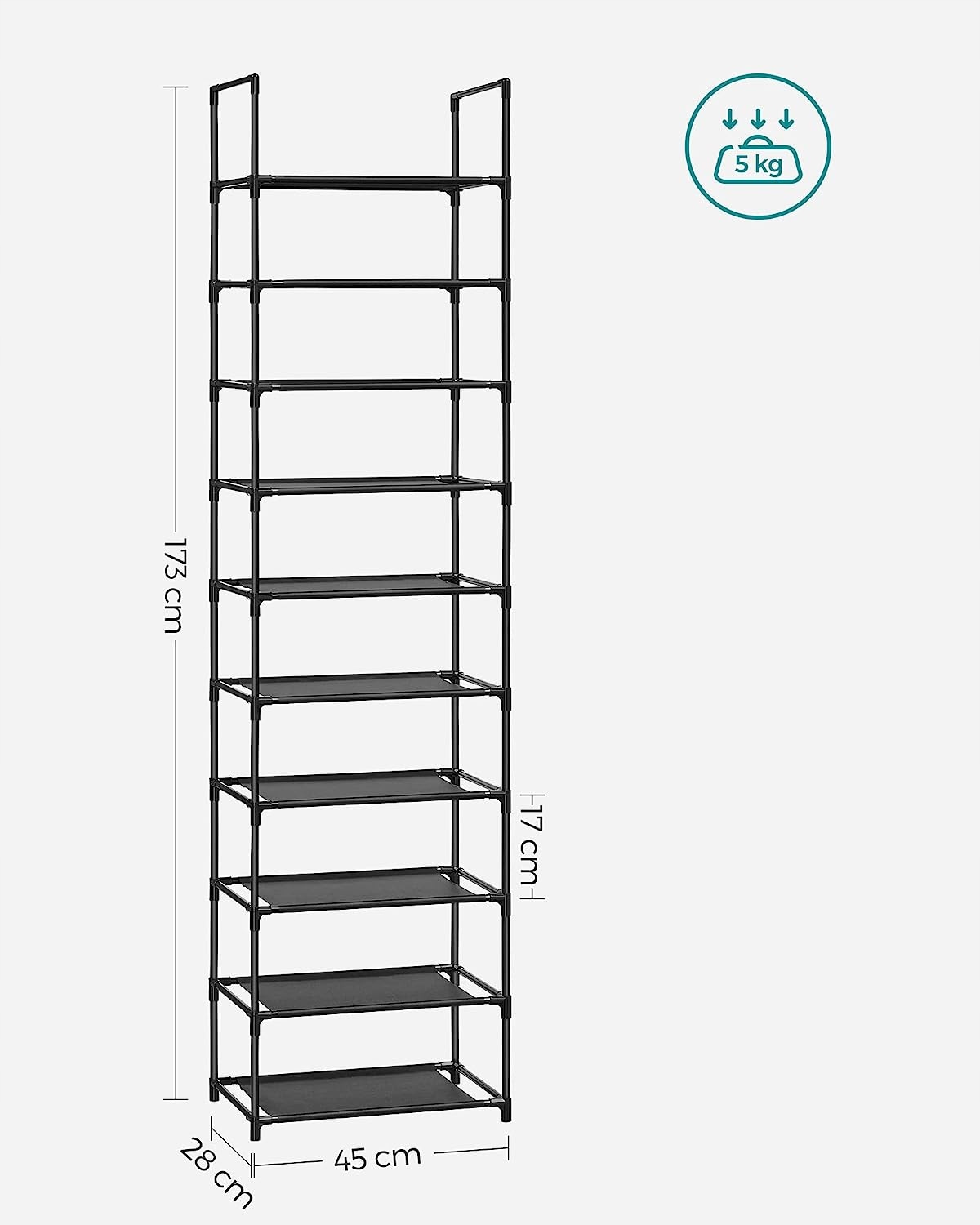 SOLIDNY REGAŁ SZAFKANA BUTY METALOWANA RAMA 10 POZIOMÓW SONGMICS CZARNY Marka Songmics