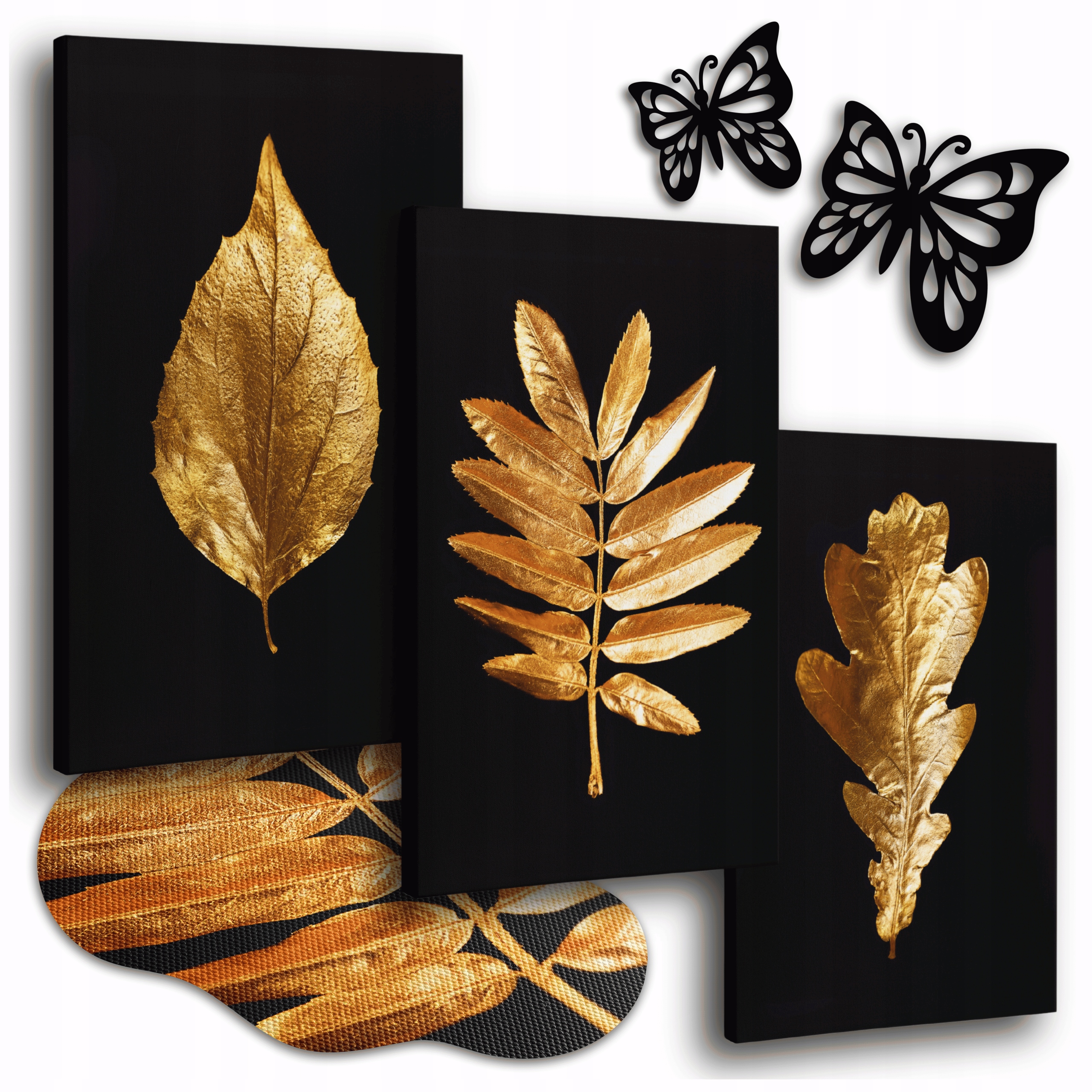 Obraz Na Plátne Zlaté Listy 150 x 70 cm Obrazy Do Obývačky Na Stenu 3 Ks
