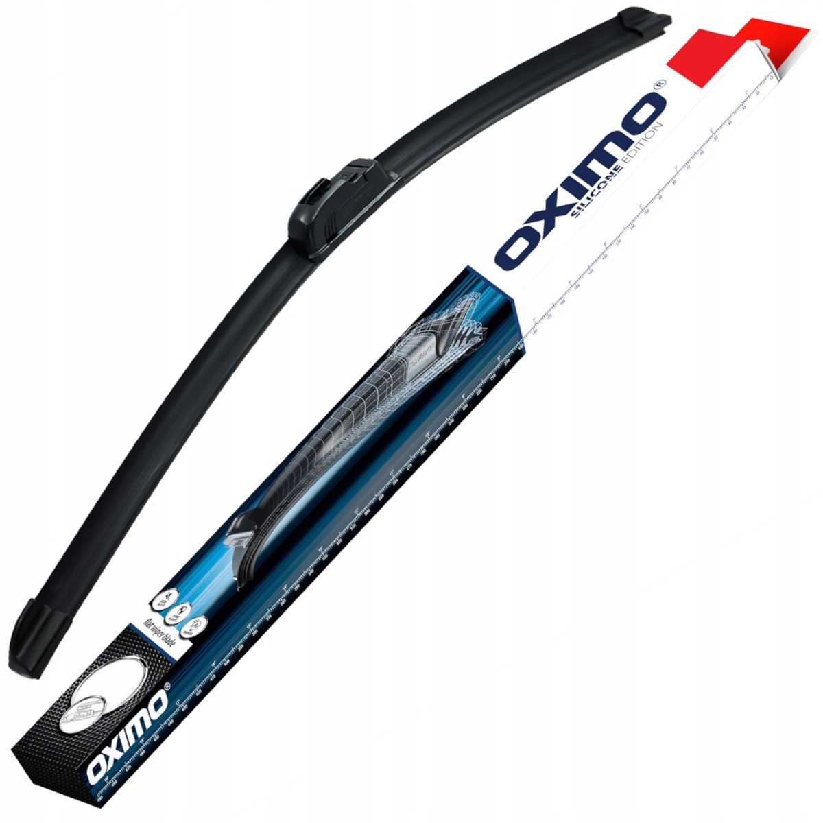 Wycieraczka na szybę OXIMO przód pióro 600mm 60cm silikonowa płaska hak U Strona zabudowy przód