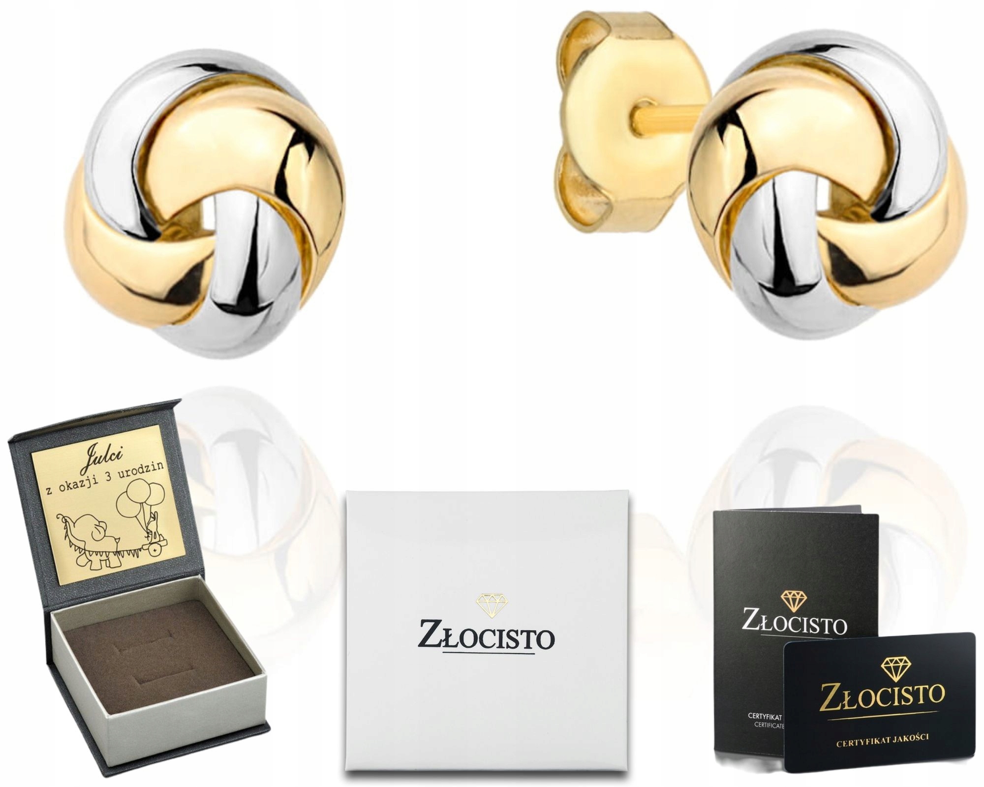 Zlaté náušnice pletené 14K 585 dvoubarevné na tyč 8x8 mm, gravírování