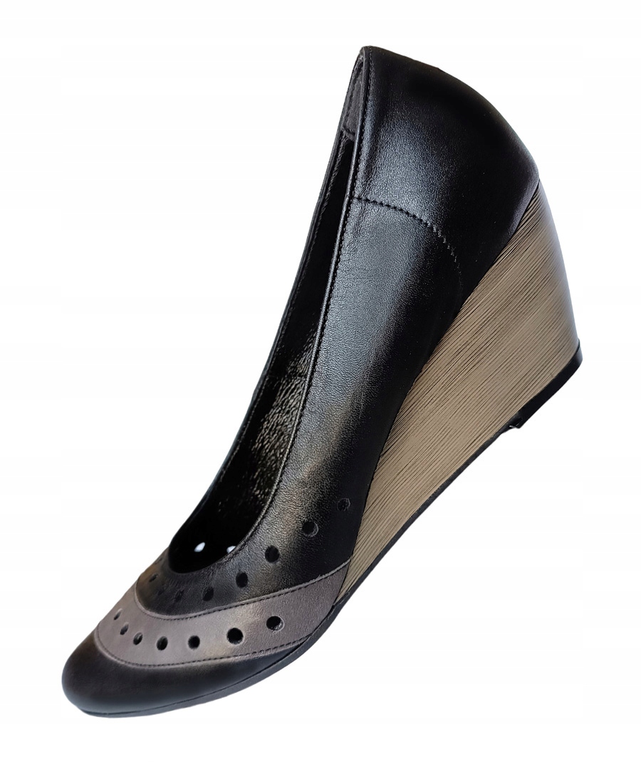 Kožené polobotky Arka Bioeco Baleríny na klínku černé pohodlné kůže 39