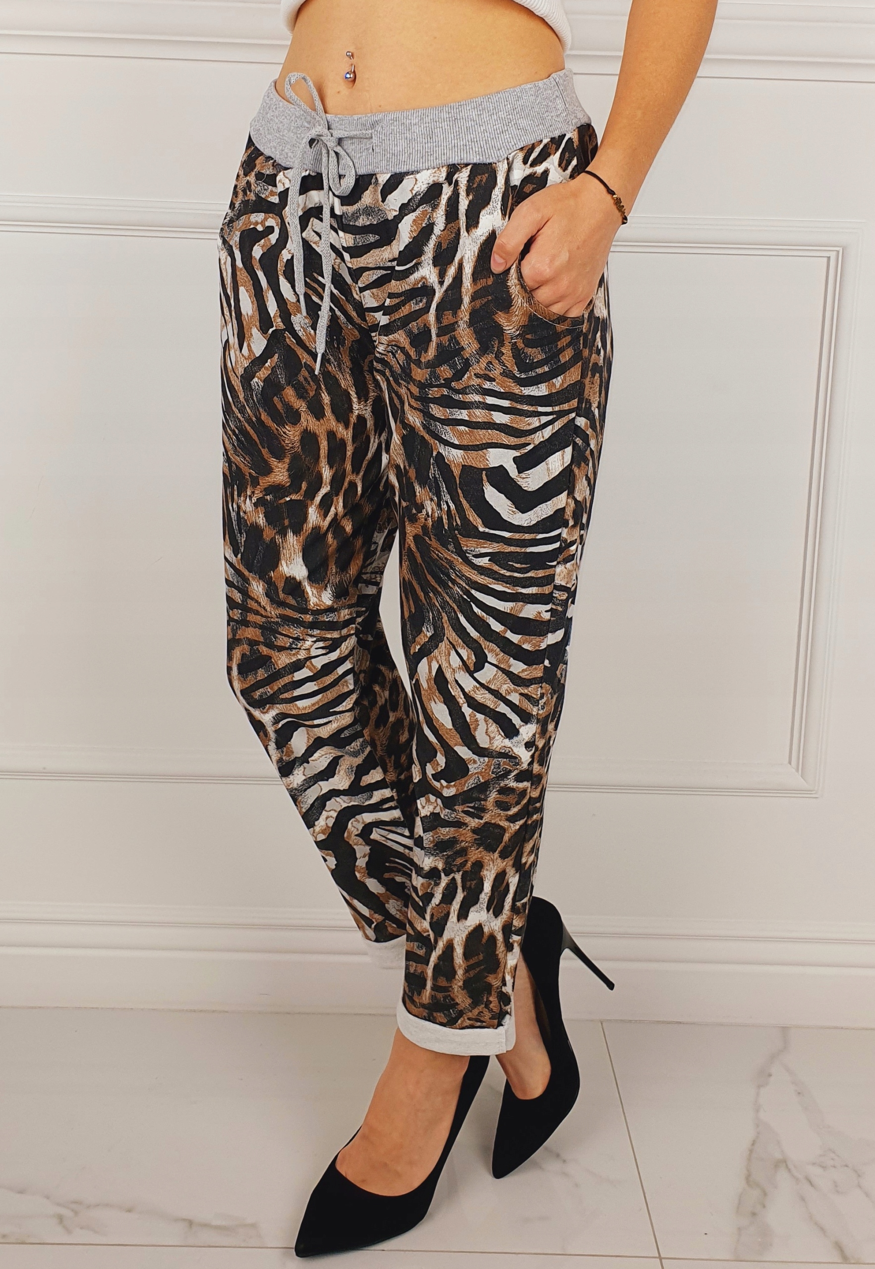 WYGODNE - SPODNIE - DRESOWE - KWIATY - Plus - Size Materiał dominujący bawełna