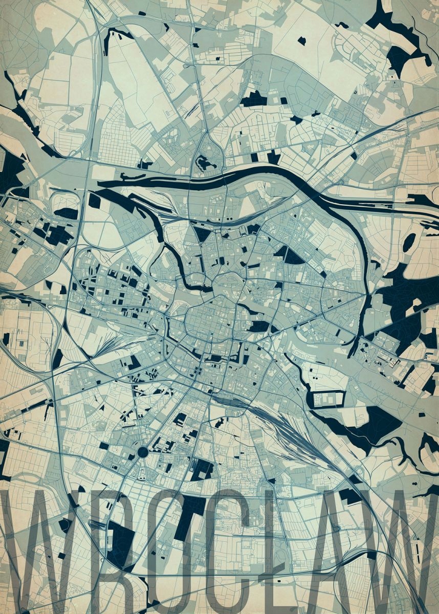 

Wrocław niebieska mapa miasta plakat 50x70 cm