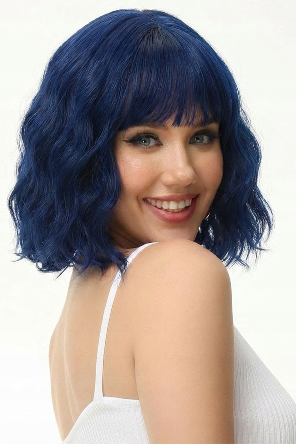 Luxiremi Paruka Bob Tmavě modrá Černá Krátká Vlnitá Hříva