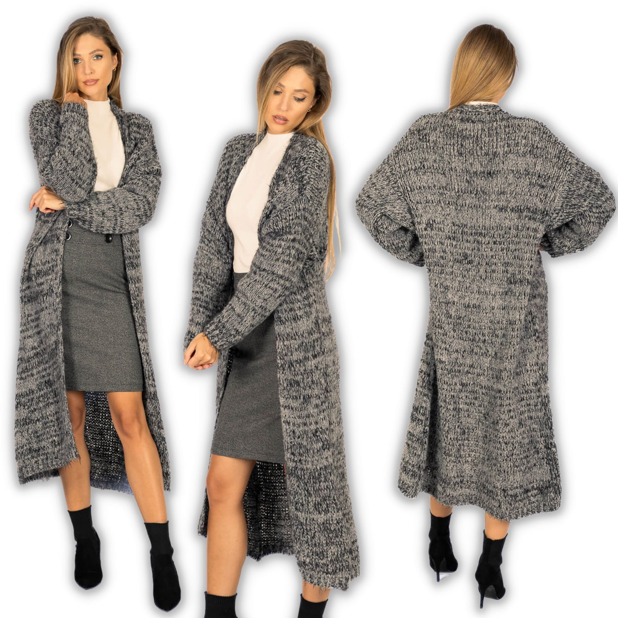 Dlouhý jednoduchý dámský kardigan Grafitový S/l