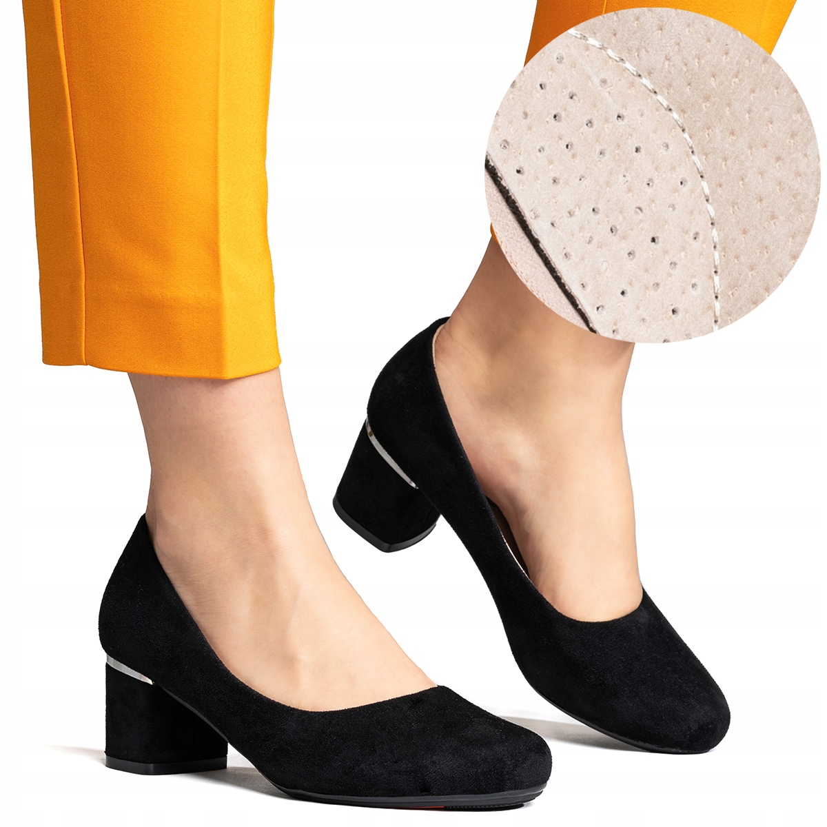 Lodičky na silném podpatku semišové stélka Kůže pohodlné elegantní Wojtyłko 39