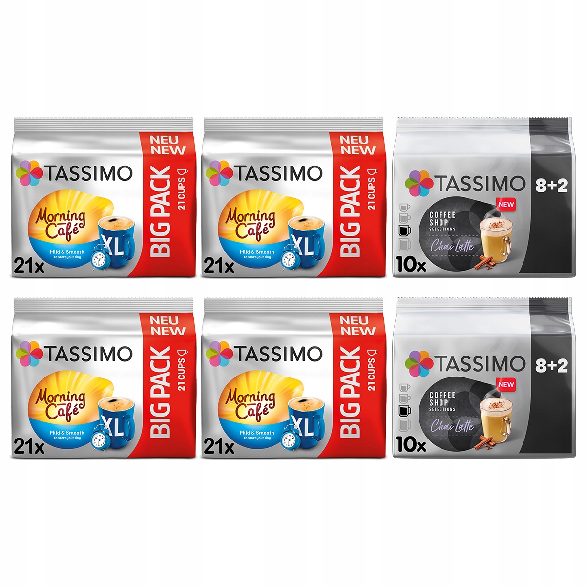 Kapsułki do ekspresu Tassimo Morning Cafe Mild, Chai Latte 5+1 Gratis!