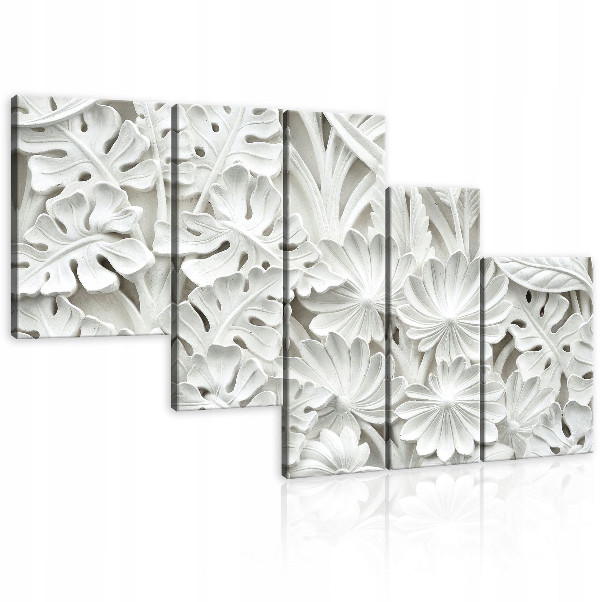 Obraz 170x100 Biely reliéf socha listy kvety botanika textúra
