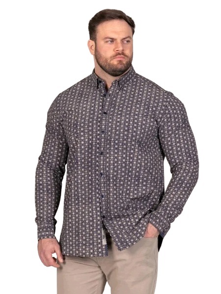 Pánská košile s modrým vzorem BOYLE-D555 Velké velikosti [Velikost 3XL]