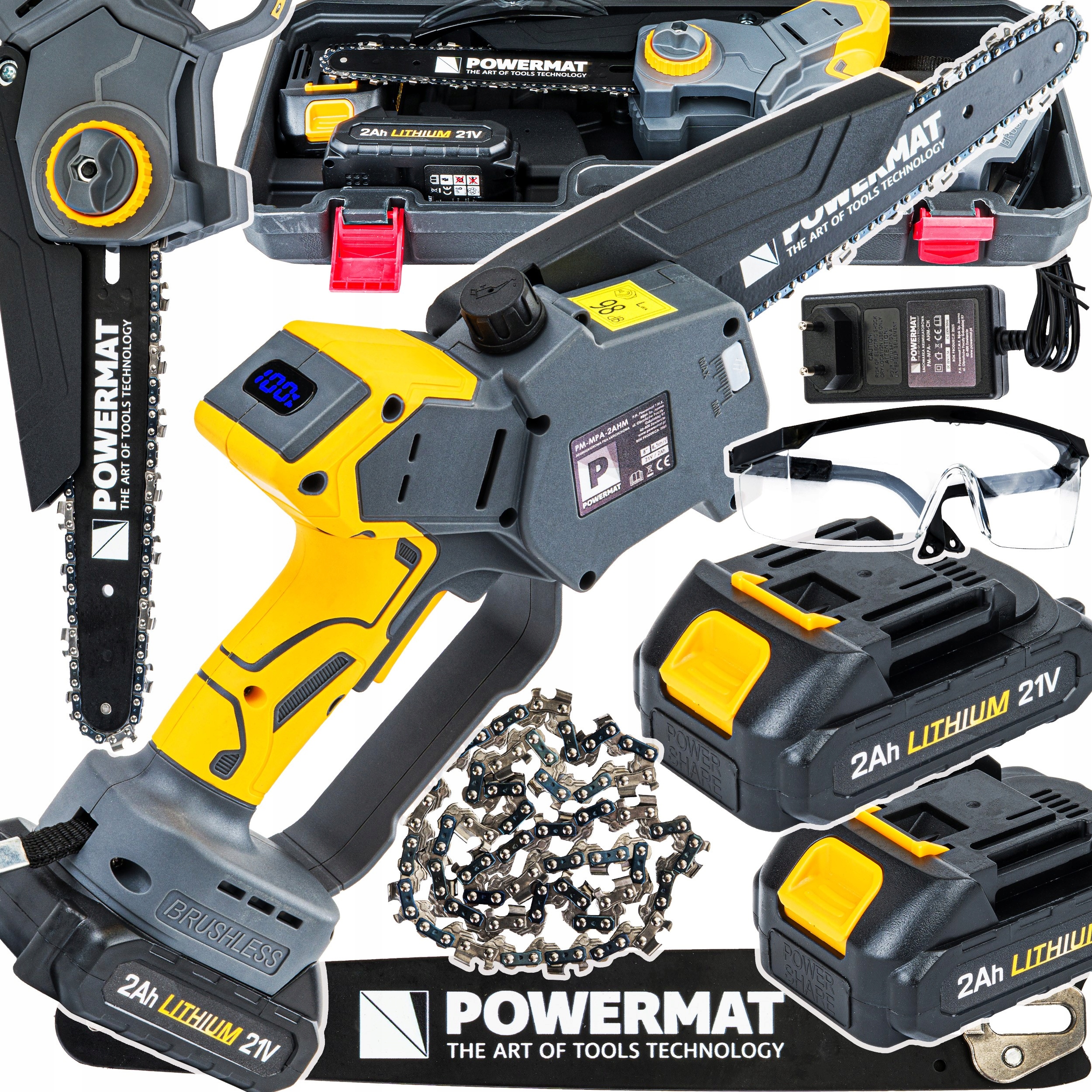 Piła Łańcuchowa Akumulatorowa Gałęziówka 8" Mini Pilarka 2x Aku 2AH Łańcuch