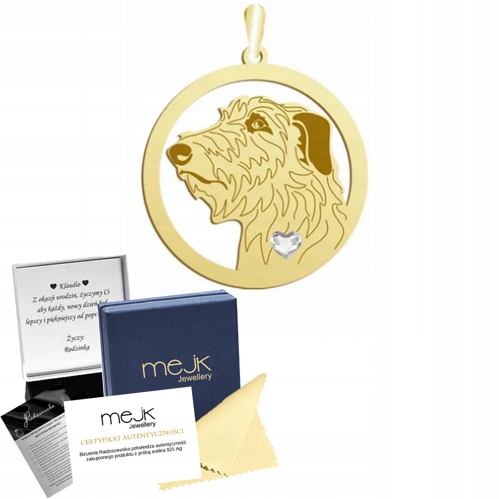 Zlatý přívěsek se psem Skotský chrt 925 Šperky Žena Gravírování Bonus