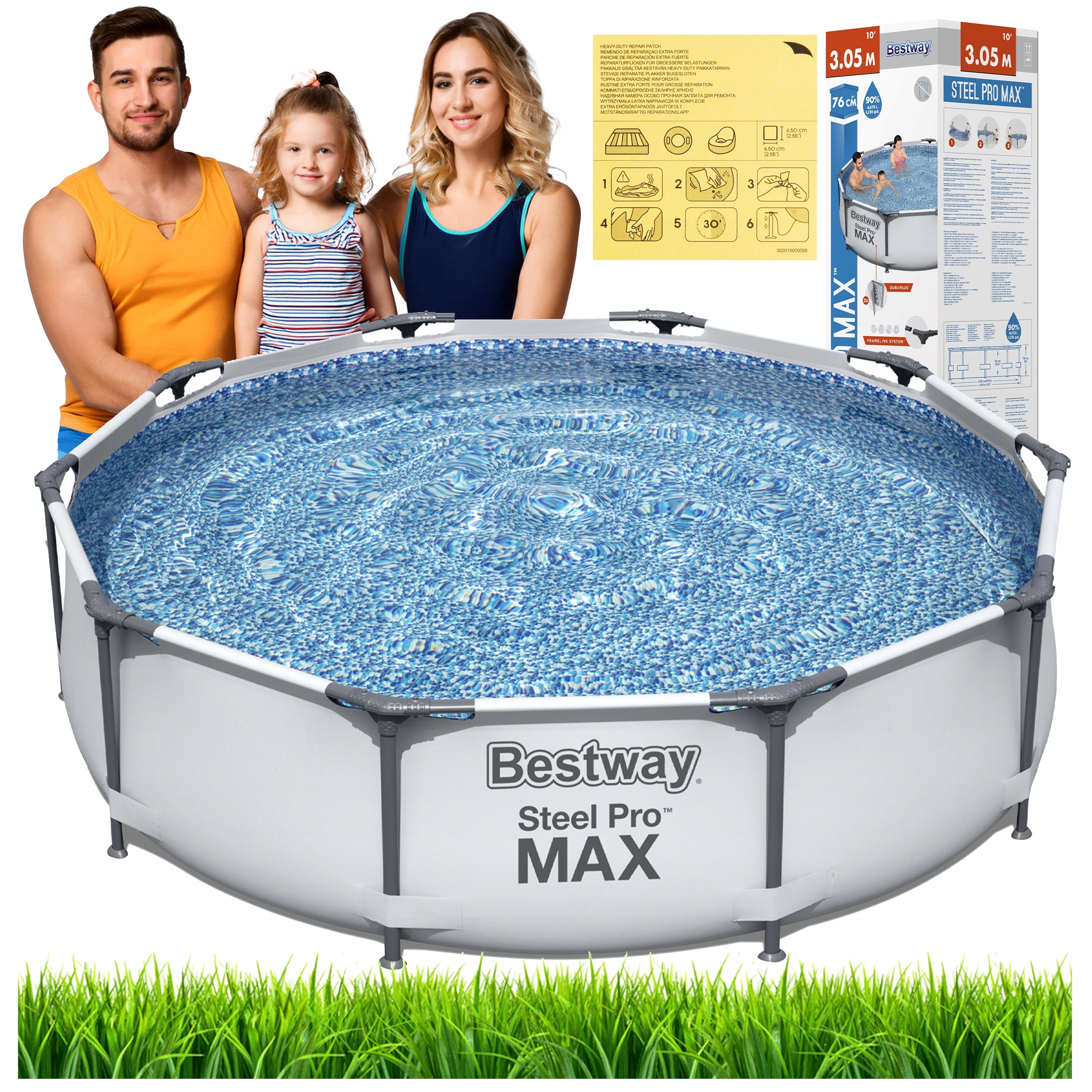 Detský Záhradný Bazén 305 X 76 CM Bestway 56406 Stabilný Záplata